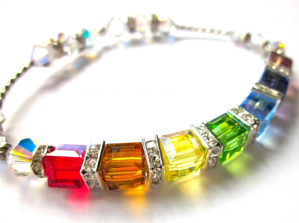 Sparkling Swarovski Crystal " Covenant" Cube Bracelet, Rainbow Bracelet, Summer Jewelry,religious Jewelry, Sparkle For