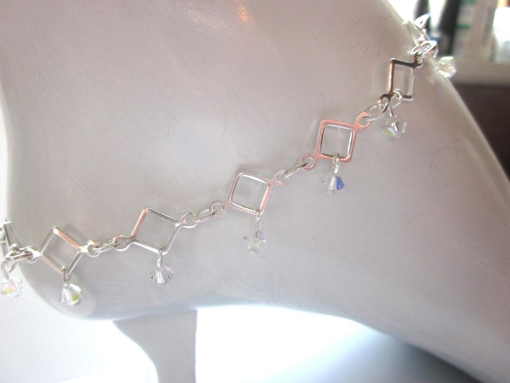Swarovski Crystal Sparkling Dangle Anklet, Summer Jewelry