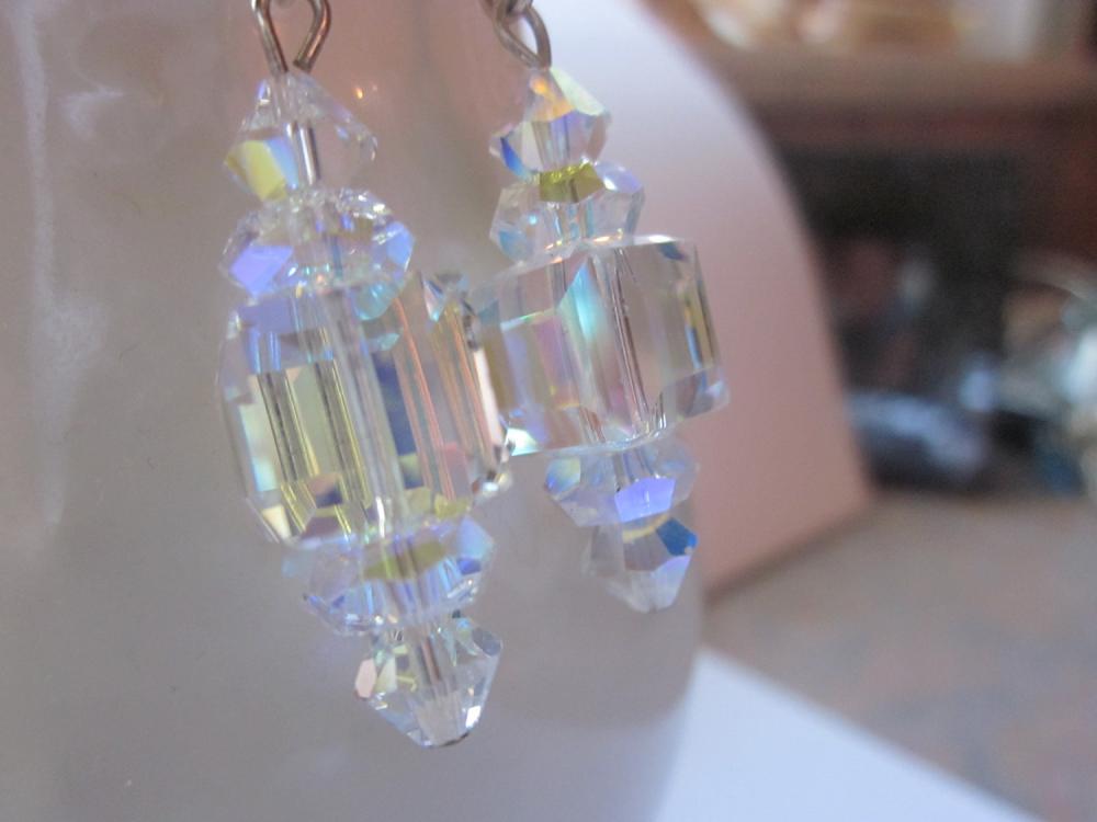 Swarovski Crystal Bridal Earrings- 12mm Cubes, Wedding Jewelry, Bridesmaid Jewelry