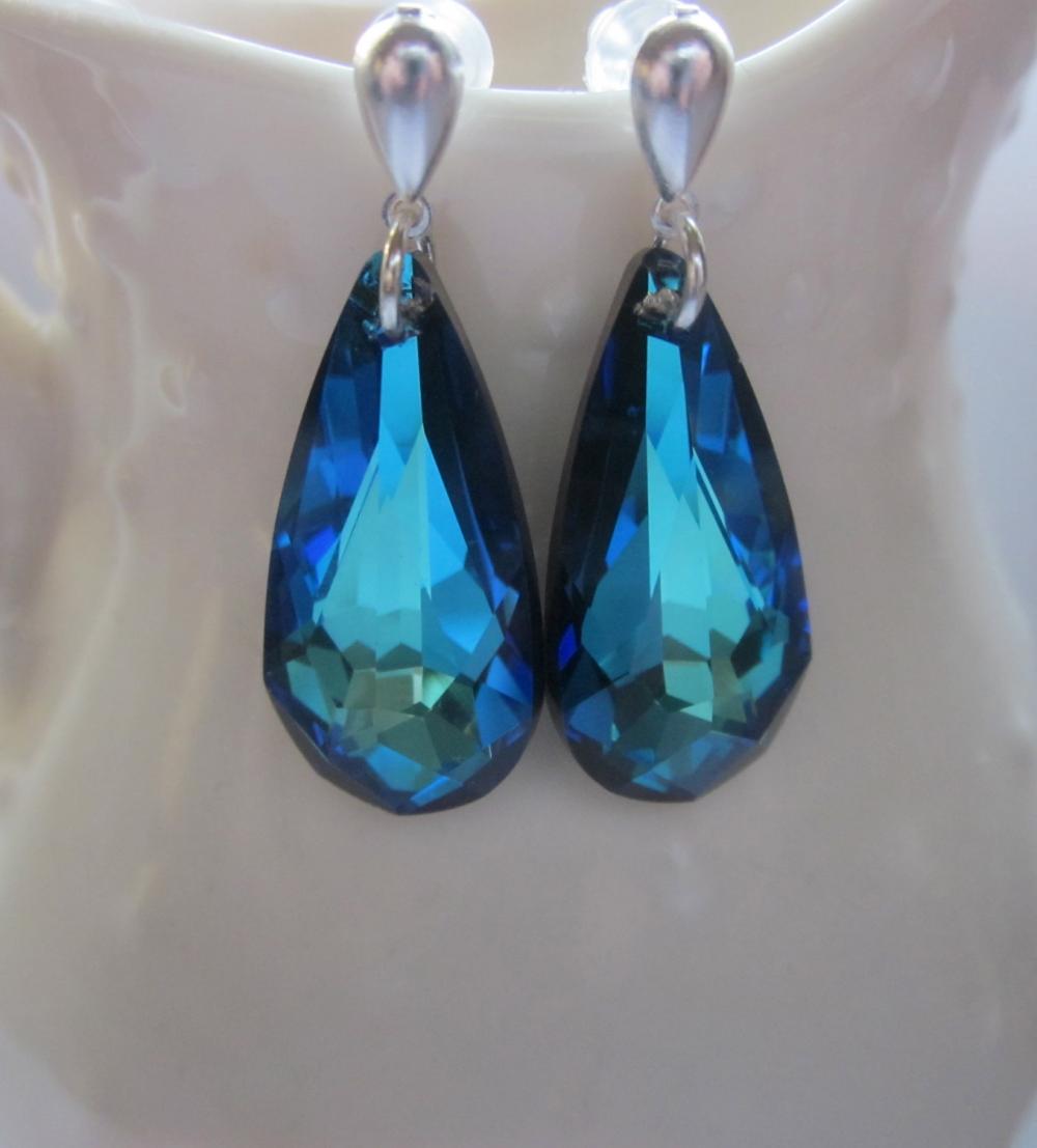 Swarovski Crystal Earrings- Bermuda Blue Teardrops