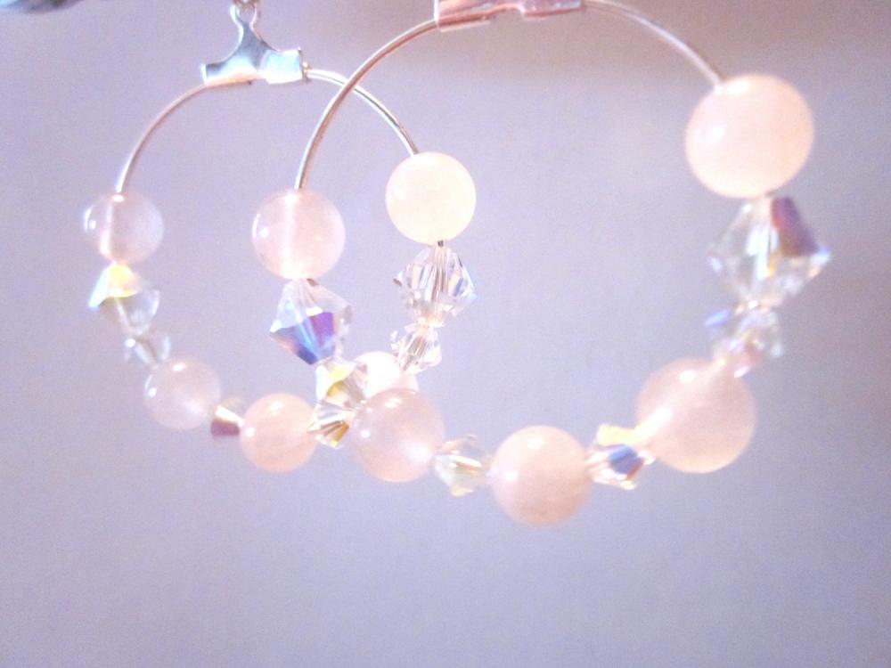 Sparkle For A Cause, St Judes. Hoop Earrings, Rose Quartz Gemstone And Swarovski Crystals, Summer Jewelry,jewelry For Charity