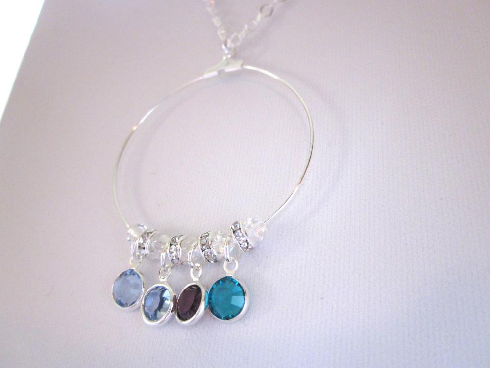 Mommy Necklace, Mothers Day Gift, Swarovski Crystal Drops, Birthstones