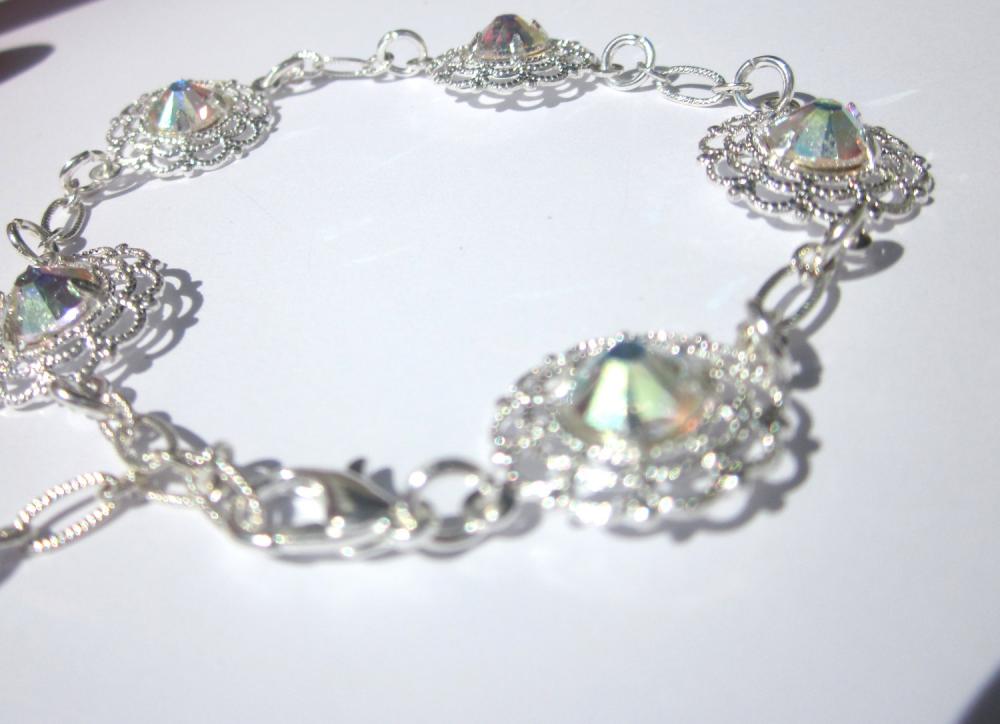 Swarovski Crystal Flowered Link Bracelet, Summer Jewelry, Sparkle