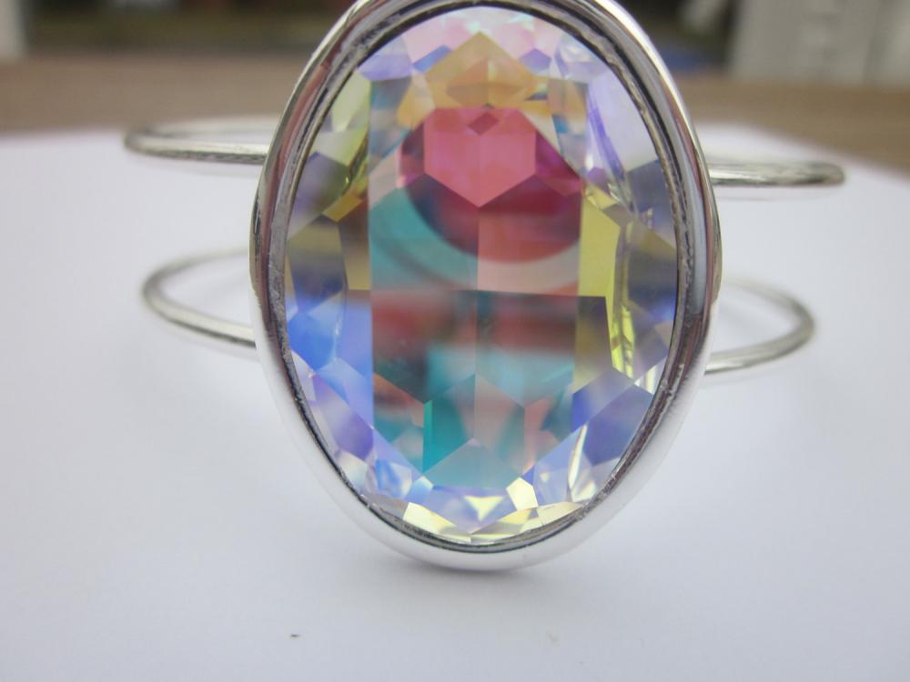 Swarovski Crystal Ab 40mm Oval Cuff Bracelet, Statement Bracelet, Sparkle Jewelry